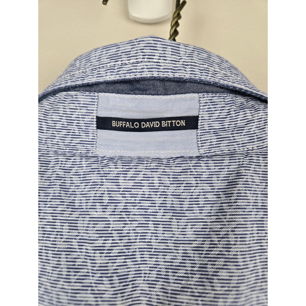 Buffalo David Bitton Mens XXL Slim Fit Short Sleeve Button Down Shirt Blue White - Picture 9 of 16